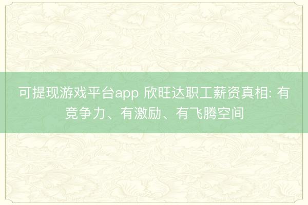 可提现游戏平台app 欣旺达职工薪资真相: 有竞争力、有激励、有飞腾空间